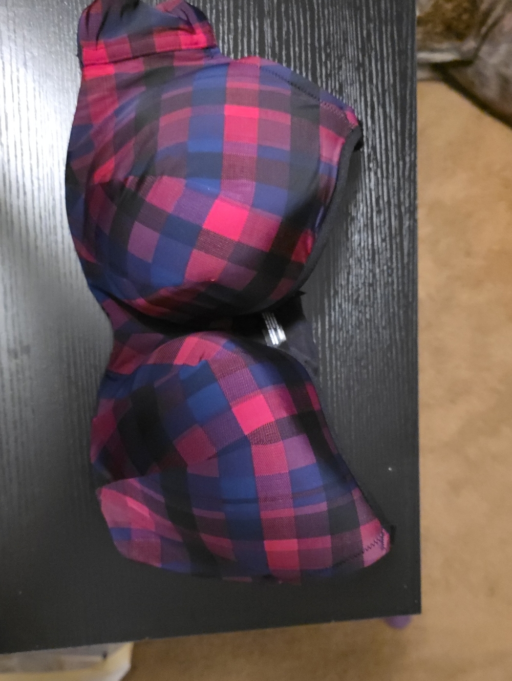 Plaid Full Coverage Balconette Bra in Pink & Blue